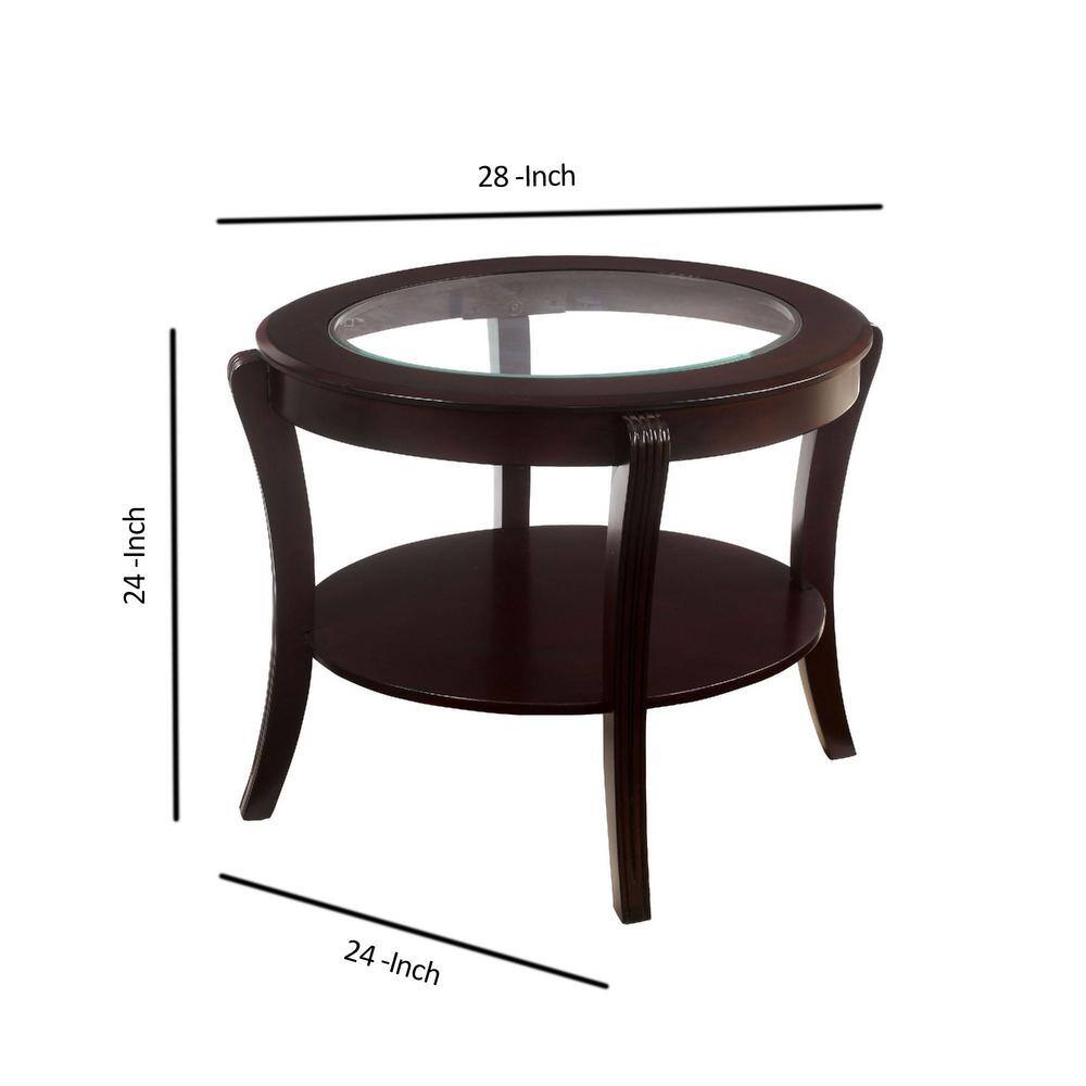 Espresso Round Wood and Glass End Table