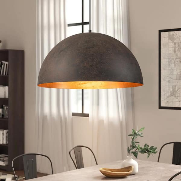 Malaki 60-Watt 1-Light Modern Distressed Black and Brown Gold Leaf Dome Kitchen Island Pendant Lights