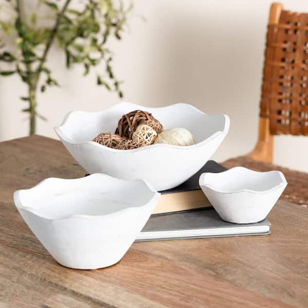 コンソール 約W100×D33×H74cm ホワイト 組立品 Litton Lane White Handmade Mango Wood Floral Decorative Bowl (Set