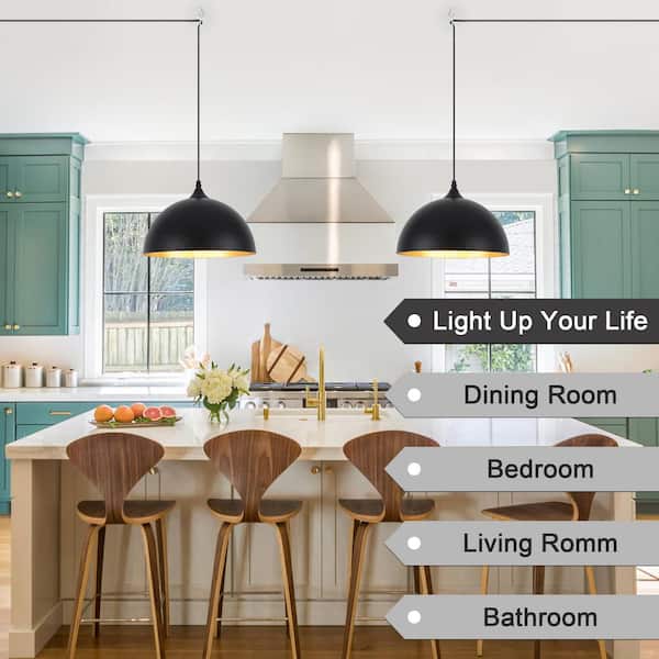 ADSENSTY 1-Light Black Plug In Pendant Light with Metal Shade On