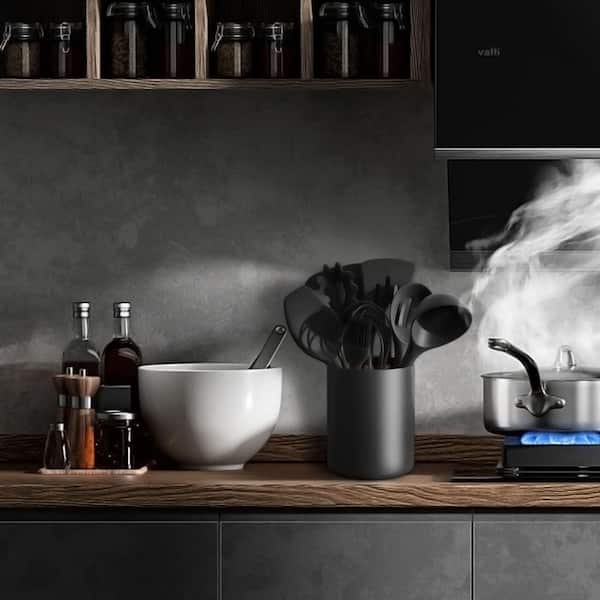 Matte Black Ceramic Kitchen Utensil Holder Countertop Large Cooking Crock Easy to Clean Modern Stylish Decor