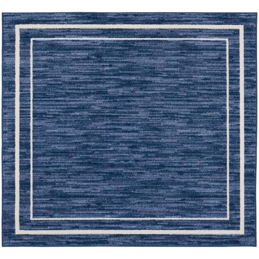 Navy/Ivory Synthetic 5' Square Indoor/Outdoor Easy-Care Rug