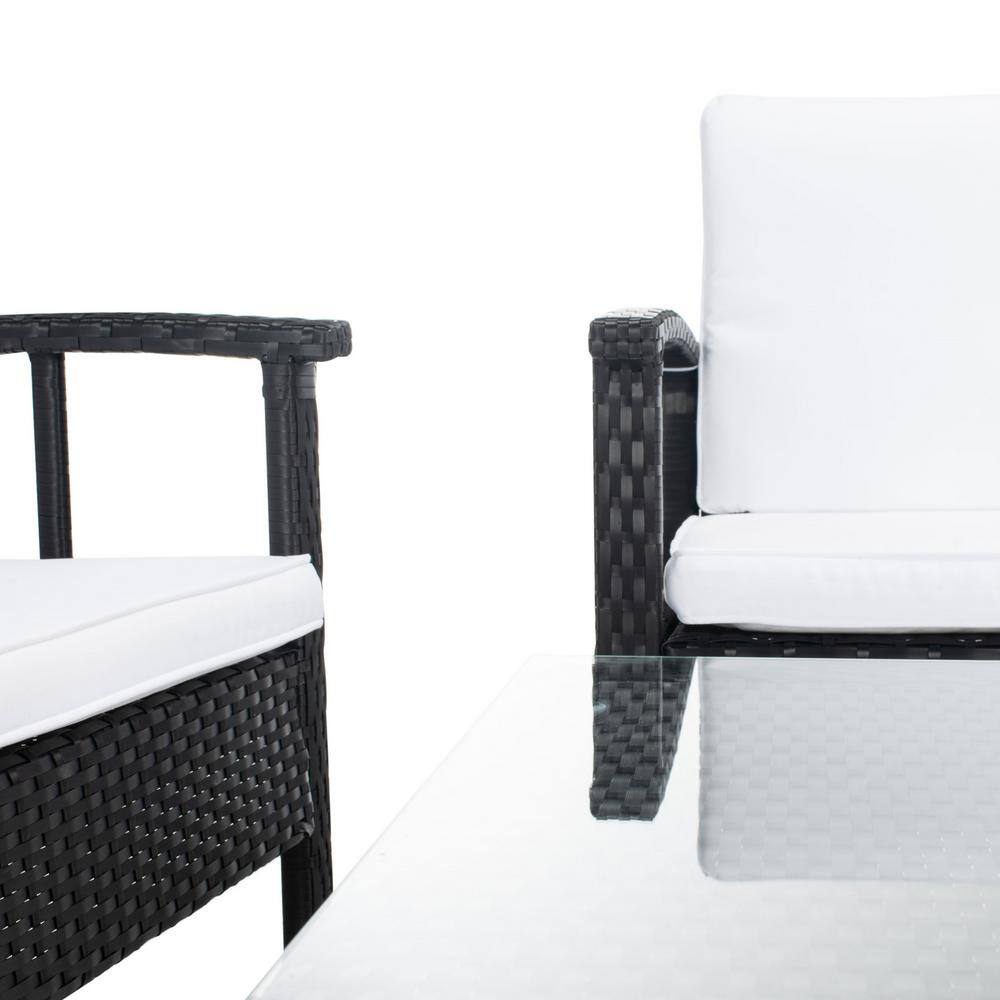 Reslor Black Wicker 4-Piece Outdoor Living Set with White Cushions