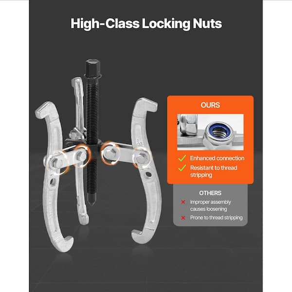Gear Puller Set, 3/4/6/8 in. 3-Jaw Bearing Puller with Reversible Jaws, 2/3-Jaw Pulley Puller, 4 - Piece Heavy-Duty Kit