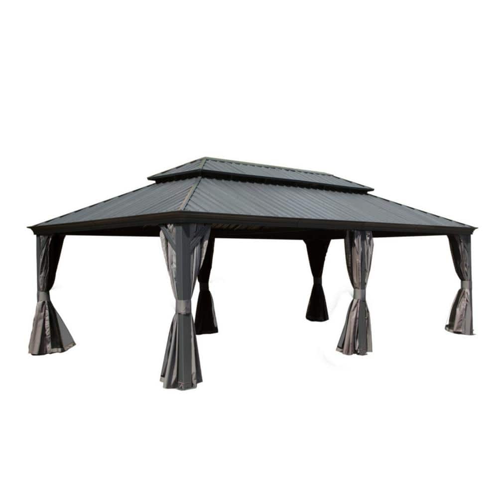 Outdoor 14 ft. x24 ft. Hardtop Metal Gazebo with Galvanized Steel Double Ro