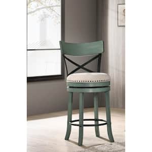 Eldare 39.75 in. Antique Green and Black Low Back Wood Counter Height Bar Stool (Set of 2)