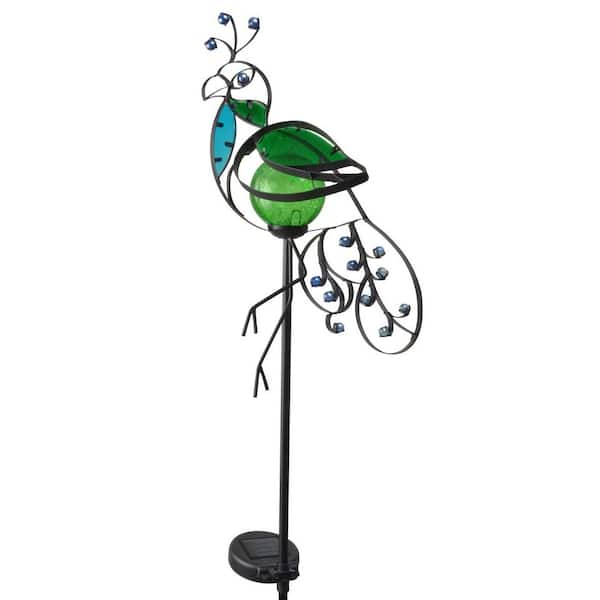 Moonrays 17 in. Solar Integrated LED Peacock Pathway Stake Light