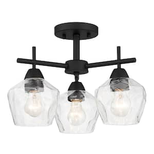 Camrin 16 in. 3-Light Coal Semi-Flush Mount to Chandelier with Clear Glass Shades