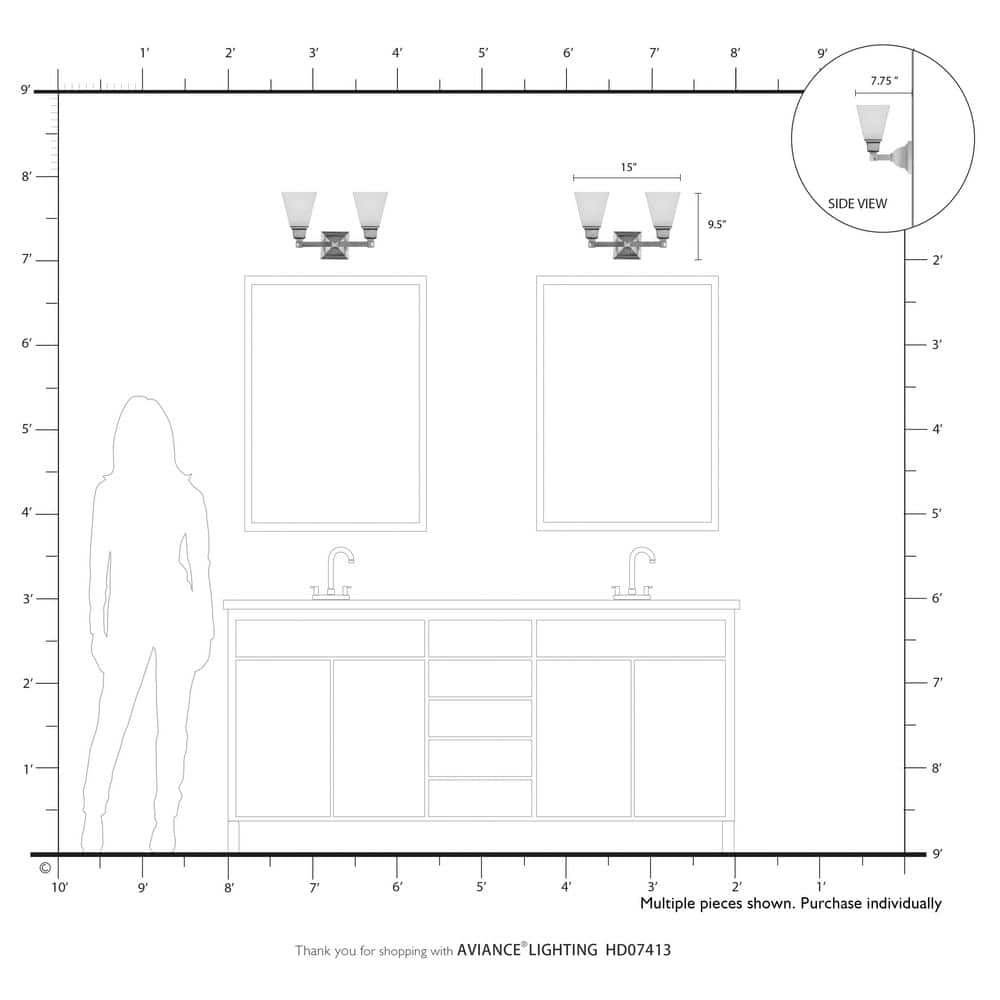Polished Chrome 2-Light Vanity with Frosted Glass Shades