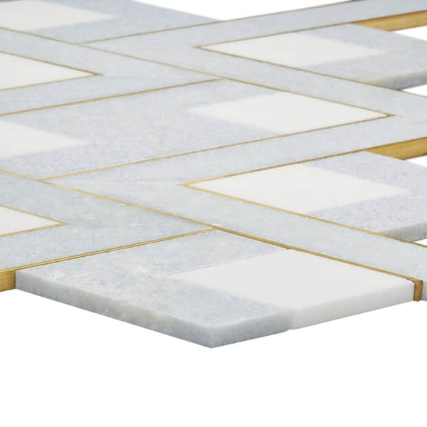 Ivy Hill Tile Kappa Celeste Blue 12.12 in. x 15.59 in. Polished Marble and Brass Mosaic Wall Tile (1.31 Sq. ft. /each)