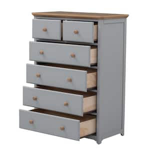 Rustic 35 in. W x 18 in. D x 48 in. H Gray Storage Cabinet Linen Cabinet with 6-Drawer Chest