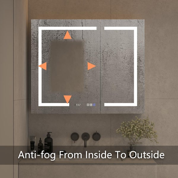 Forclover 36-in x 26-in Lighted LED Fog Free Surface/Recessed Mount Silver Mirrored Medicine Cabinet