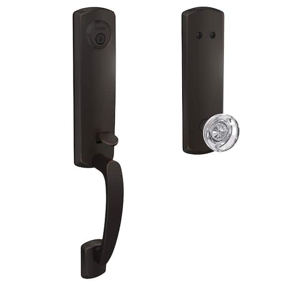 Custom Greenwich Aged Bronze 3/4 Trim Dummy Door Handleset with Hobson Glass Knob