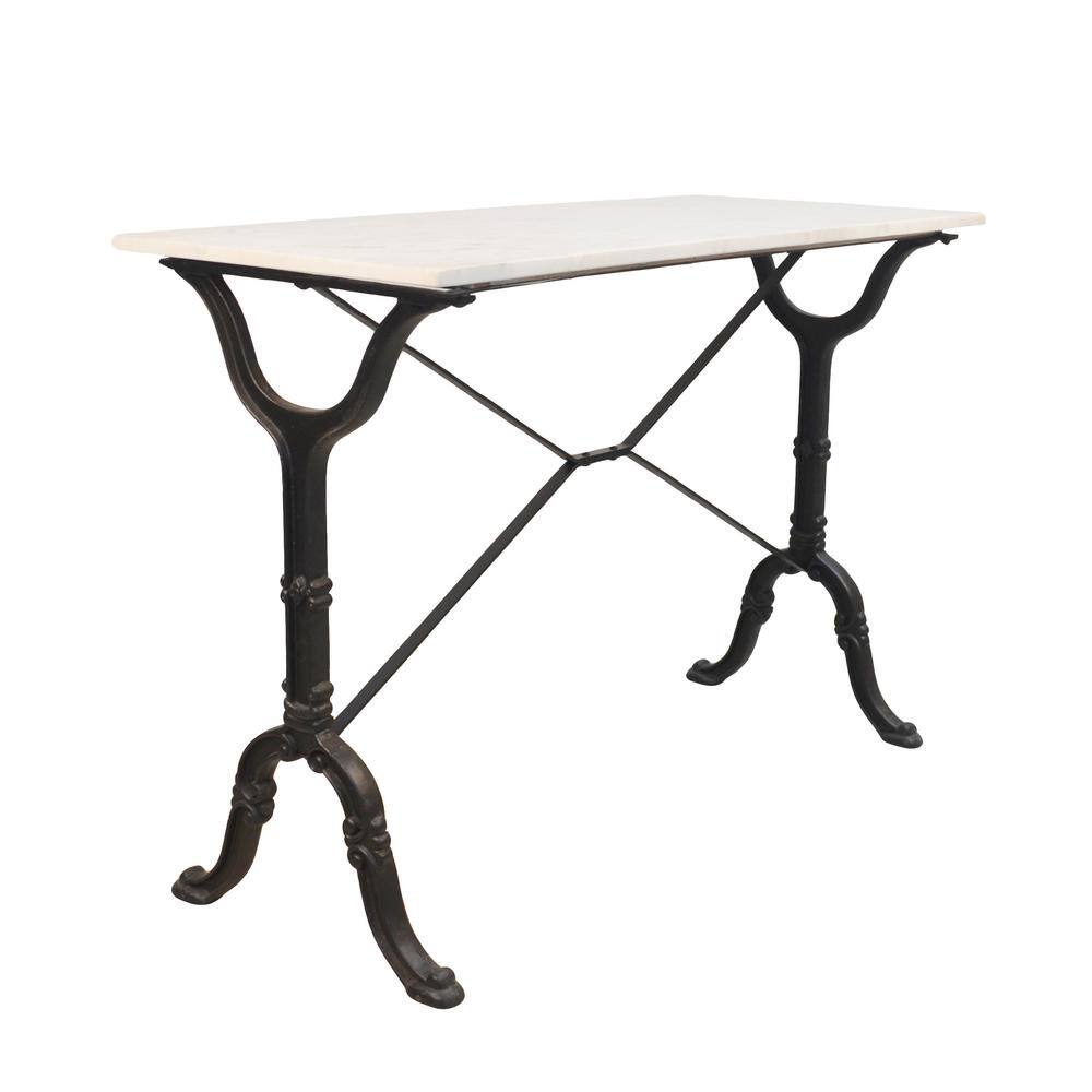 Vera Traditional Black Metal Console Table with White Marble Top