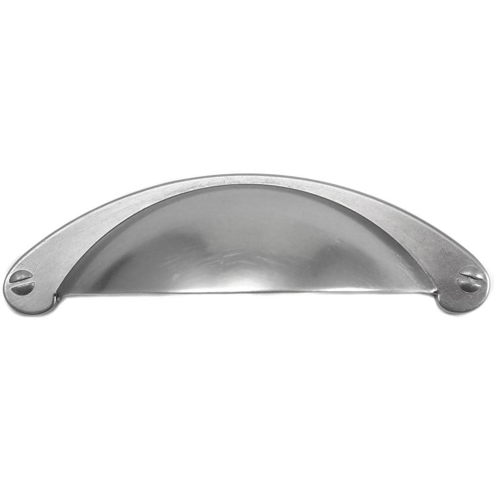 Satin Pewter Brushed Metal Cup Pull with Mounting Hardware