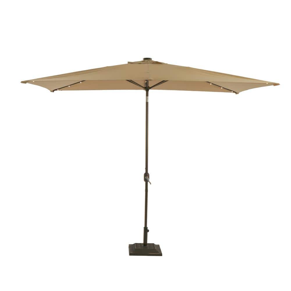 6.5 ft. x 10 ft. Rectangular Steel Solar Patio Umbrella in Sand