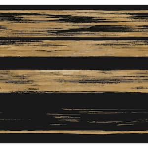 Ronald Redding Black and Gold Horizontal Dry Brush Paper Unpasted Matte Wallpaper (27 in. x 27 ft.)