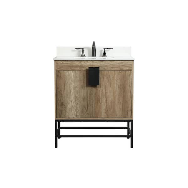 Unbranded Simply Living 30 in. W x 19 in. D x 33.5 in. H Bath Vanity in Natural Oak with Ivory White Engineered Marble Top