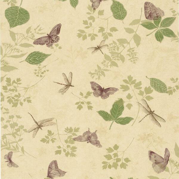 The Wallpaper Company 56 sq. ft. Purple Bugs and Leaf Wallpaper-DISCONTINUED