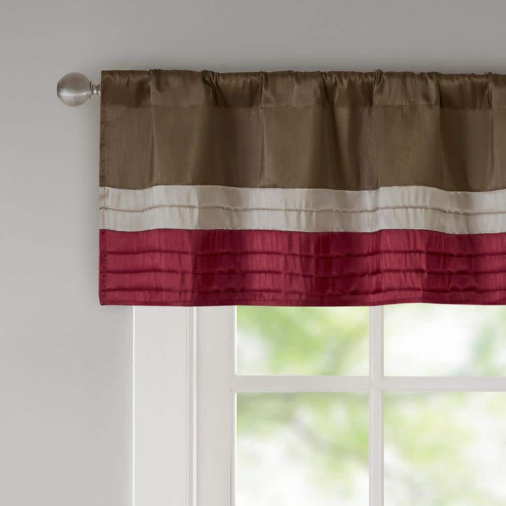 Red and Tan Polyoni Pintuck Window Valance with Rod Pocket