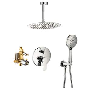 Ceiling Single-Handle 3-Spray Round High Pressure Shower Faucet with 10 in. Shower Head in Chrome (Valve Included)