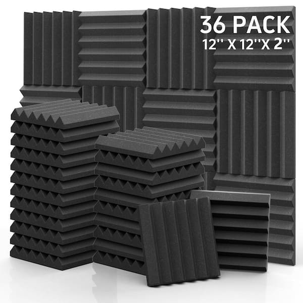 1. 9 in. T x 0. 9 ft. x 0. 9 ft. Black Polyurethane Sound Absorbing Panel 36-Pack High Density Acoustic Foam Panels