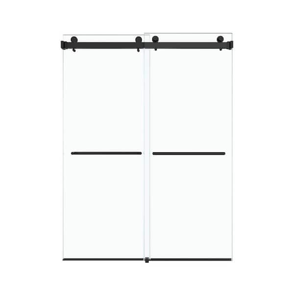 56 in. - 60 in. W x 80 in. H Frameless Double Sliding Shower Door in Matte Black with 304 Stainless Steel Frame