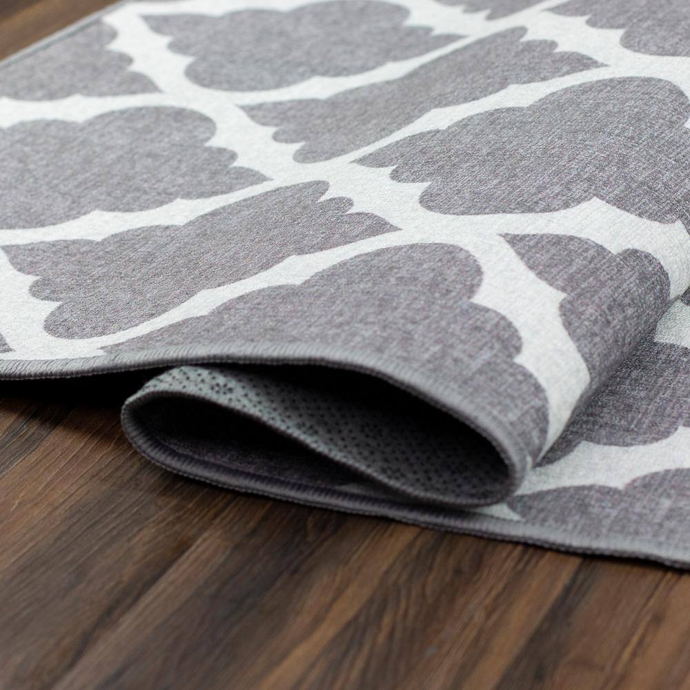 Elegant Gray Trellis 5' x 7' Washable Non-Slip Rug