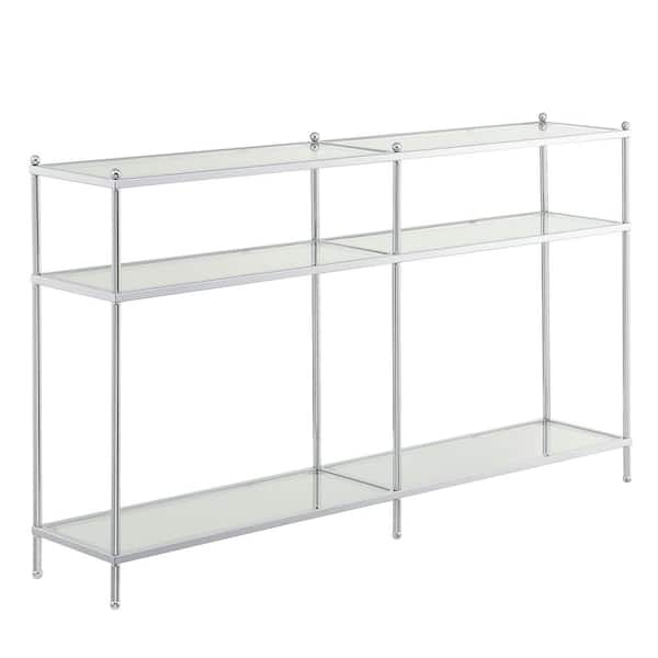 Convenience Concepts Royal Crest 54 in. Chrome Standard Height Rectangle Glass Top Console Table with 3-Tiers