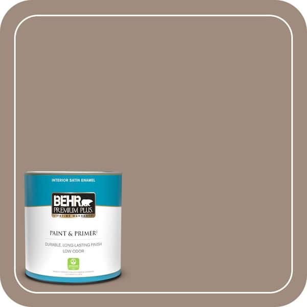 BEHR PREMIUM PLUS 1 qt. #BXC-49 Smokey Tan Satin Enamel Low Odor Interior Paint & Primer