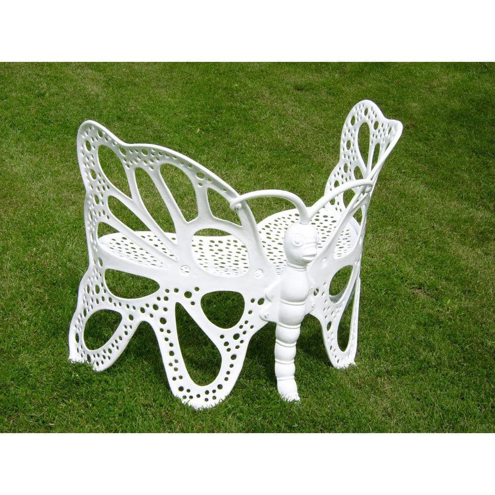 Whimsical White Aluminum Butterfly Garden Bench - 38in