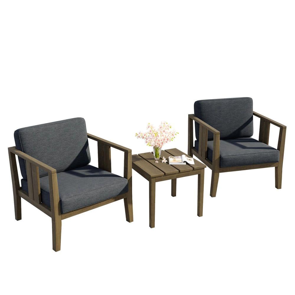 3-Piece Teak Patio Lounge Chairs Conversation Set with Dark Gray Cushions and Brown Side Table price history on PriceWatchPro