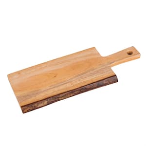 Teak Wood Serving Cheese Paddle Board with One Side Natural Edge, 14" x 5" x 5/8" H, Natural Finish