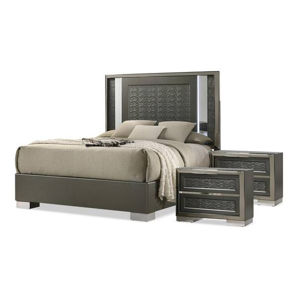 Furniture of America Jena 3-Piece Dark Gray Wood Frame King