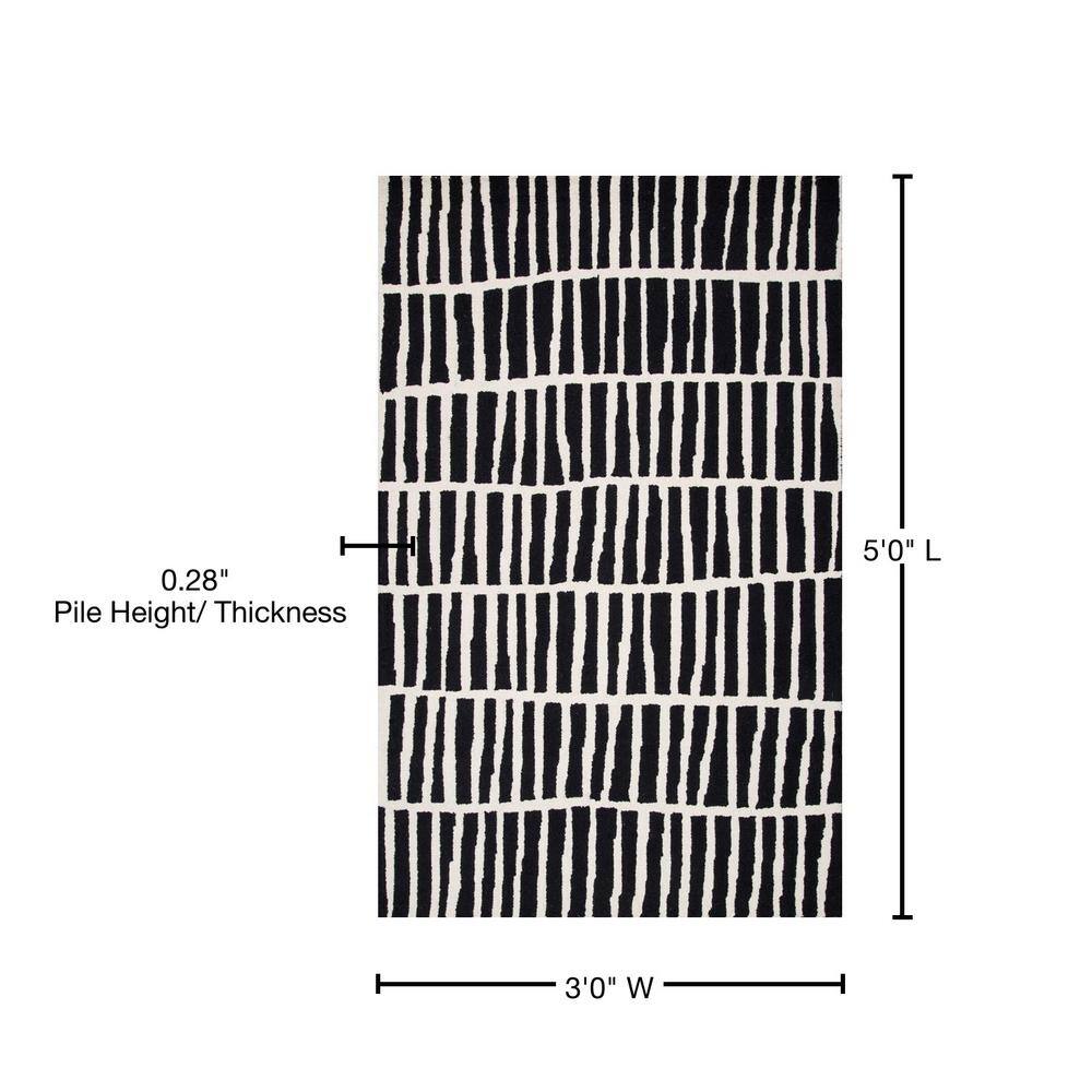 Handmade Black and Ivory Geometric Wool Area Rug, 3' x 5'