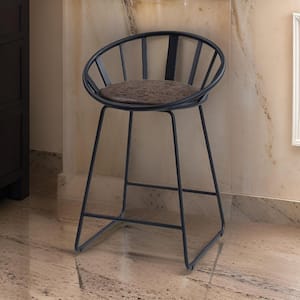 23 in. Brown and Black Low Back Metal Frame Bar Stool with Faux Leather Seat (Set of 2)