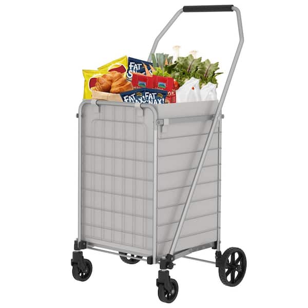 Avex 200 lb. Capacity Hand Truck Foldable Shopping Cart with Double Basket and 360° Rolling Swivel Wheels