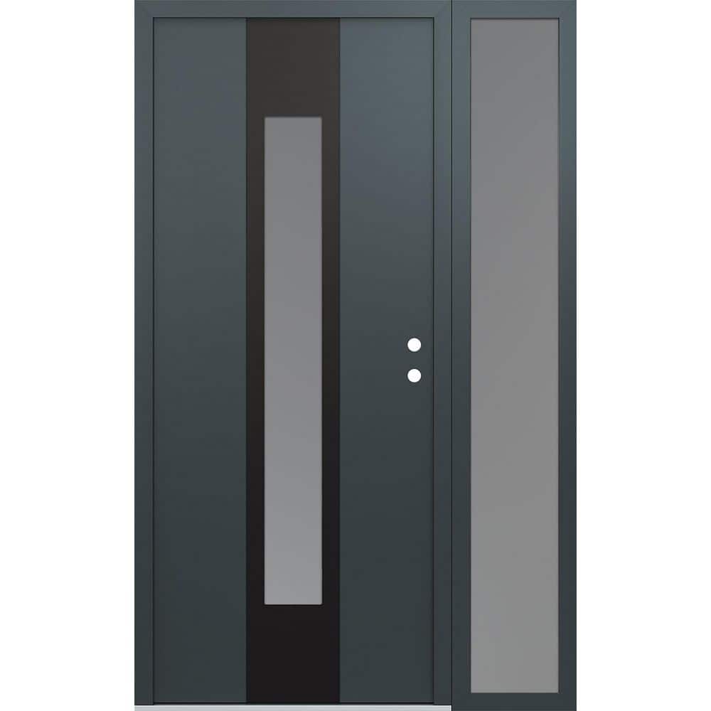 A1 52 in. x 80 in. Panel Black Left-Hand/Inswing Frosted Glass Anth/Anth Sidelite Steel Prehung Front Door price history on PriceWatchPro