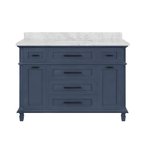 Tarbot 48 in. W x 22 in. D x 34 in. H Single Sink Bath Vanity in Midnight Blue with Carrara Marble Top with Outlet