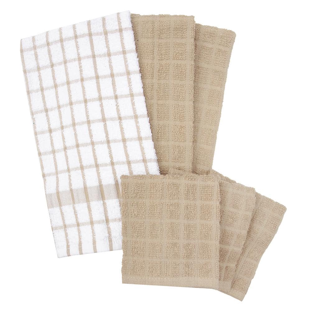 Putty and White Cotton Terry Kitchen Towel Set