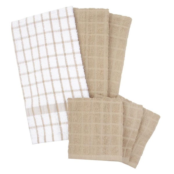 All Cotton and Linen Kitchen Towels, Cotton Dish Towels, Buffalo Plaid Hand Towels, Farmhouse Tea Towels, Set of 6, 18 x 28 inch Beige and Cream
