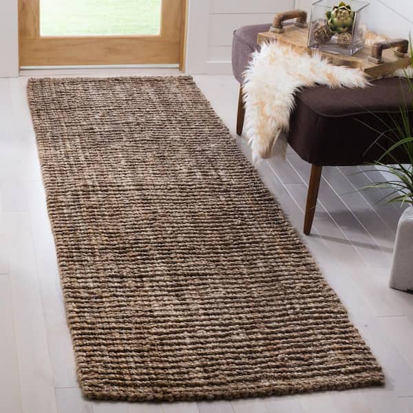 Natural Fiber Beige/Gray 3 ft. x 14 ft. Solid Runner Rug