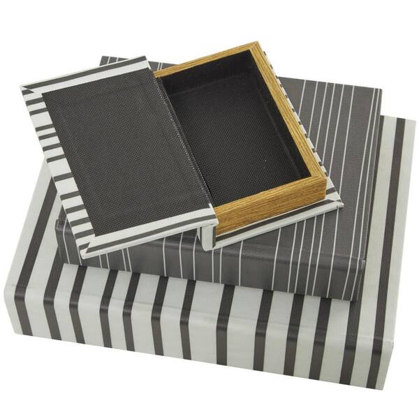 Black and White Striped Foldable File Storage Box with Lid, Gold Accen