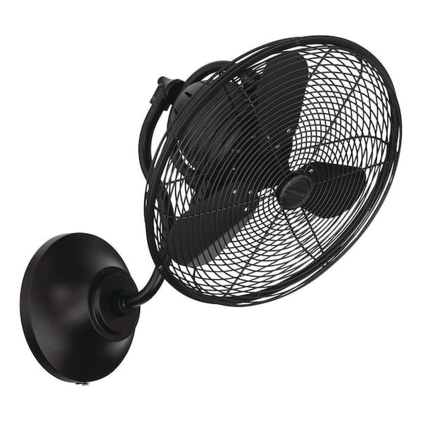 Bellows I 16 inch 3 Speed Oscillating Flat Black Finish Indoor/Outdoor Hardwired Mounted Wall Fan