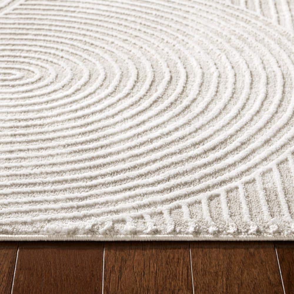 Maya Ivory and Greige Synthetic Rectangular Area Rug