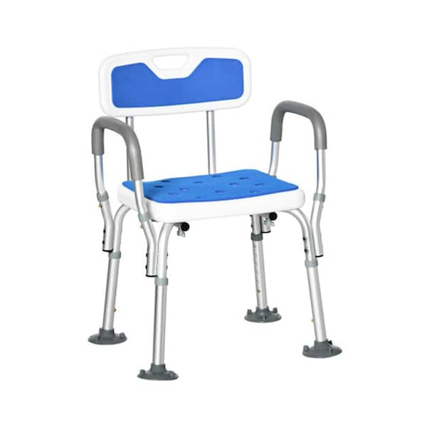 22.25 in. W Adjustable Height Aluminum Padded Shower Chair in Blue with Anti-slip, Arms and Back for Seniors & Disabled