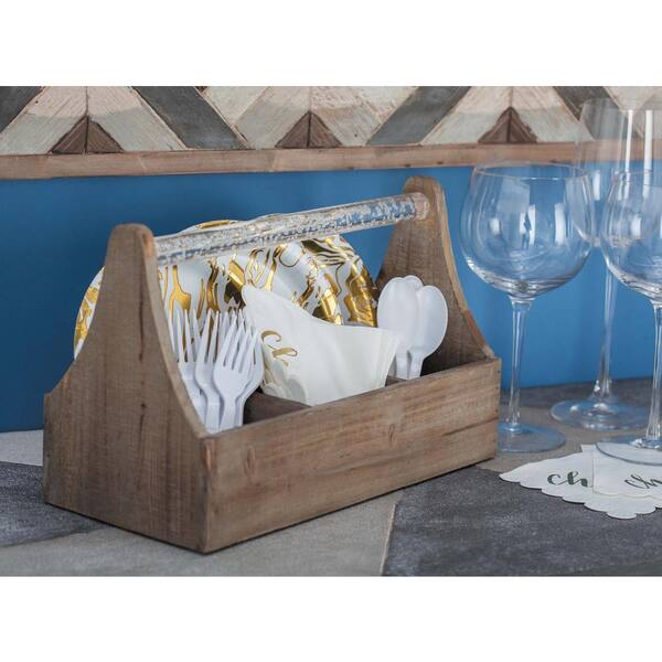 Litton Lane 12 in. x 5 in. x 7 in. Wood and Acrylic ToolBox Wine Holder