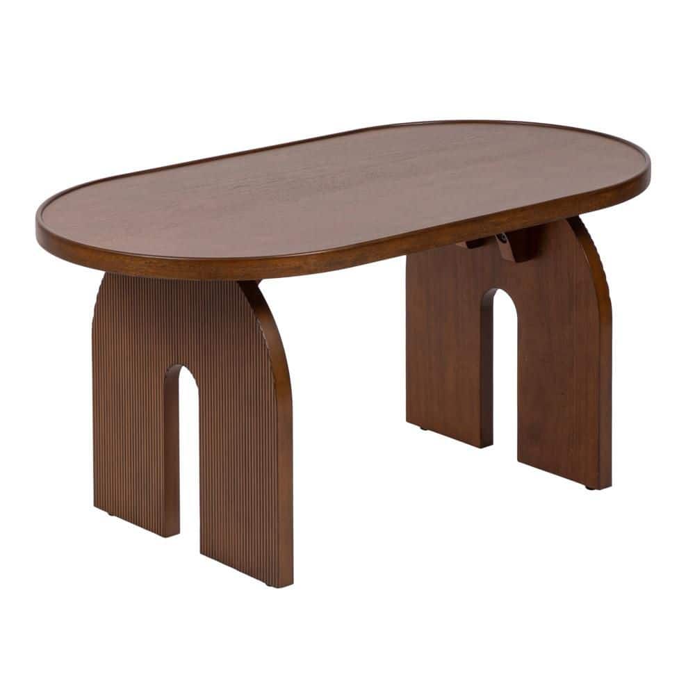 Cotterell 36 in. Walnut Brown Oval Wood Coffee Table