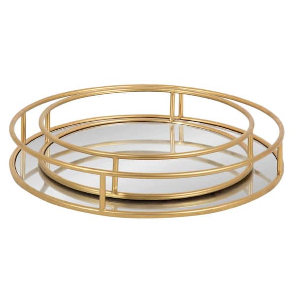 Kate and Laurel Felicia Gold Round Metal Nesting Decorative Tray 