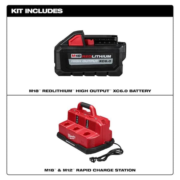 M18 18-Volt Lithium-Ion High Output Battery Pack 6. 0Ah w/ 6-Port Sequential Rapid Battery Charger